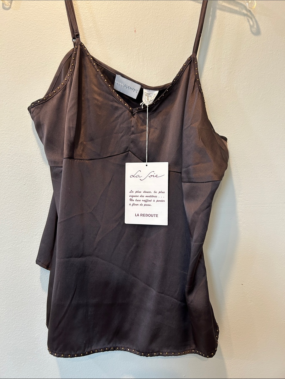 Brown Satin Stud-Trim Camisole